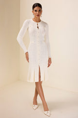 Solid Knit Bottom Long Sleeve Midi Dress
