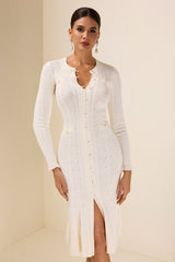 Solid Knit Bottom Long Sleeve Midi Dress