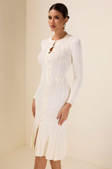 Solid Knit Bottom Long Sleeve Midi Dress