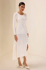 Knit Solid Bottom Round Neck Midi Dress