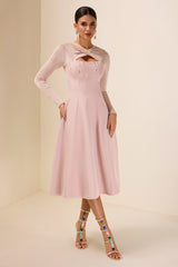 Rhinestone Knotted Long Sleeve Midi Dress