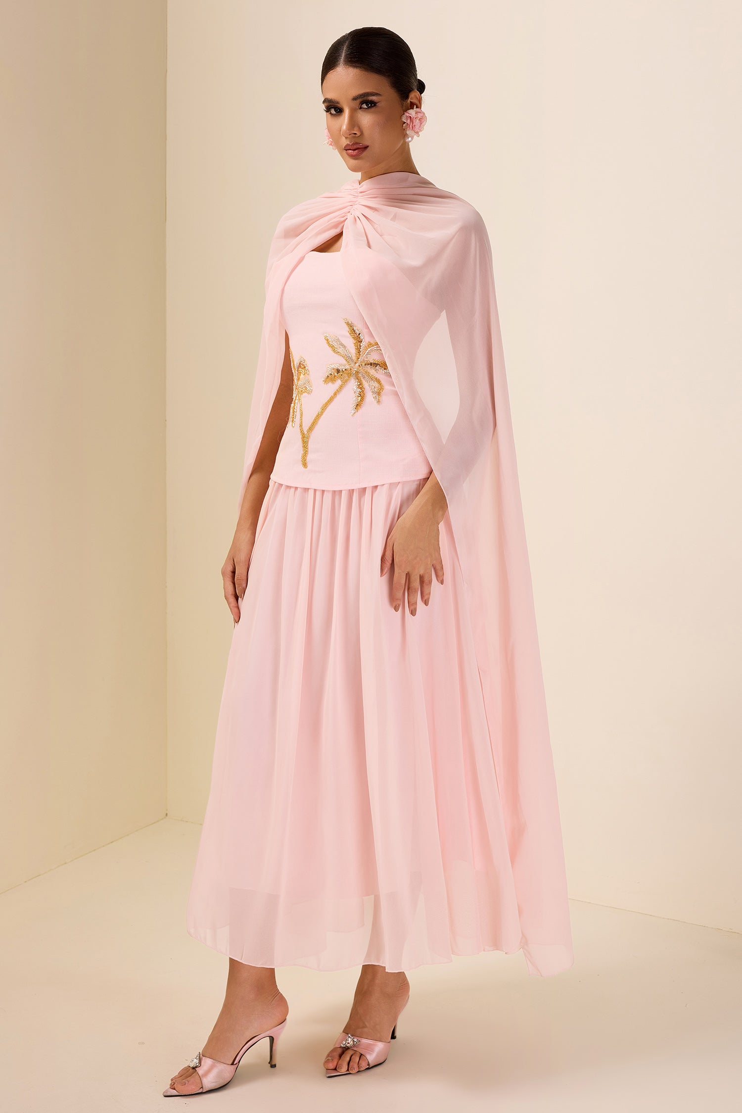 Sequin Embroidered Chiffon Midi Dress