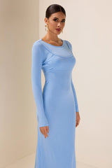Jersey Solid Long Sleeve Midi Dress