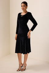 Solid Velvet Rhinestone Midi Dress