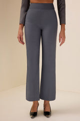 Solid Mid Waist Wide-Leg Pants