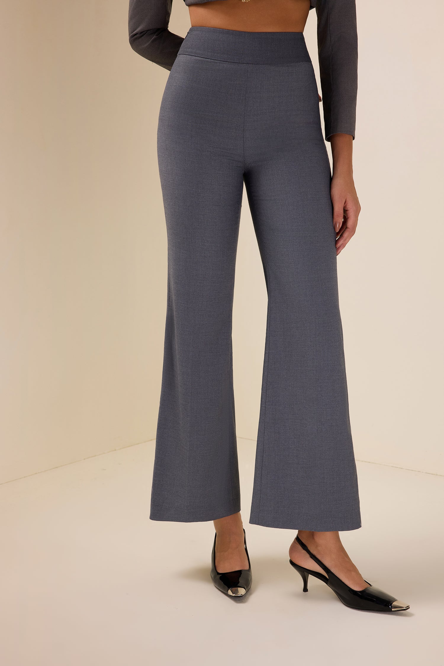 Solid Mid Waist Wide-Leg Pants