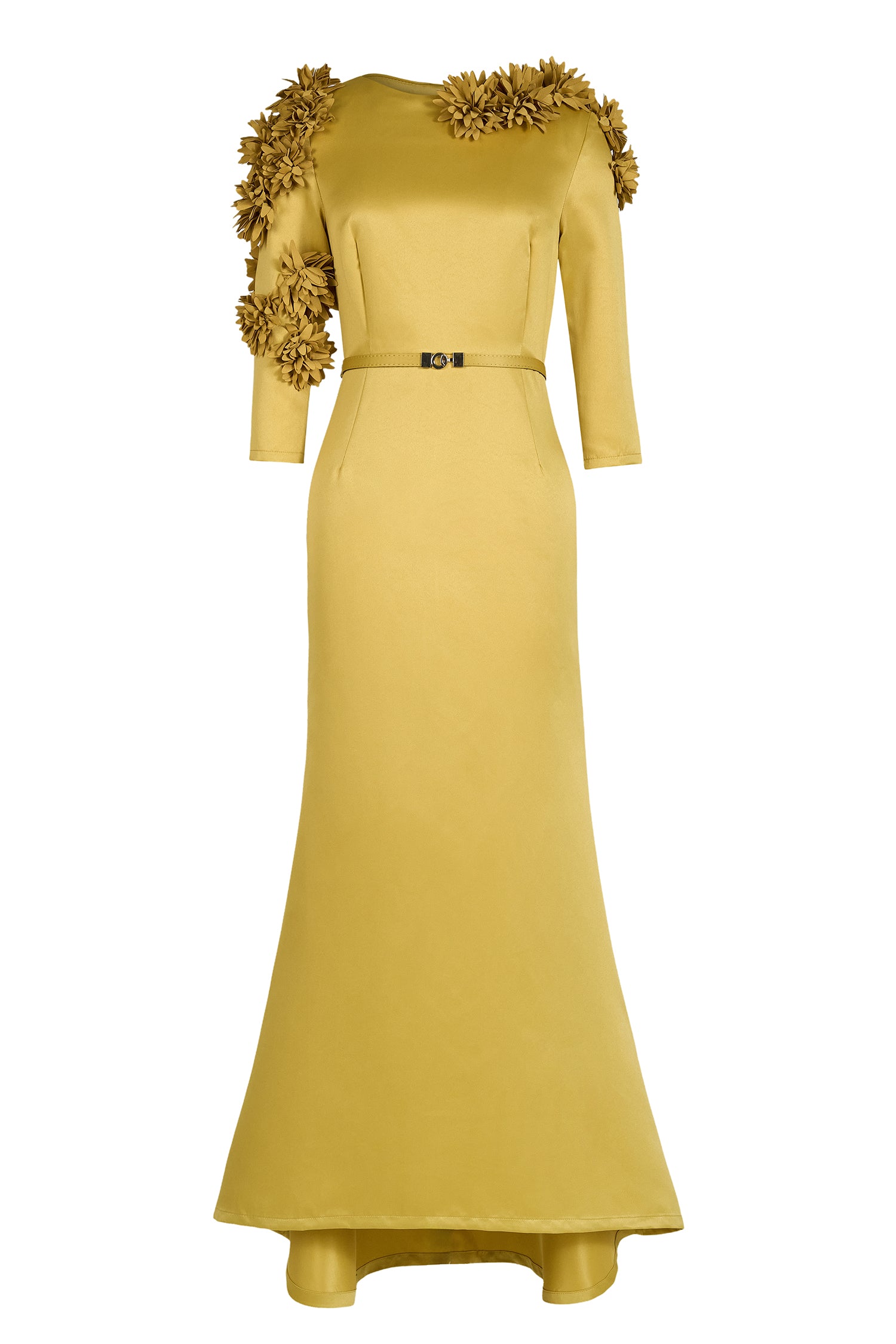 3D Flower Satin Maxi Dress With Belt