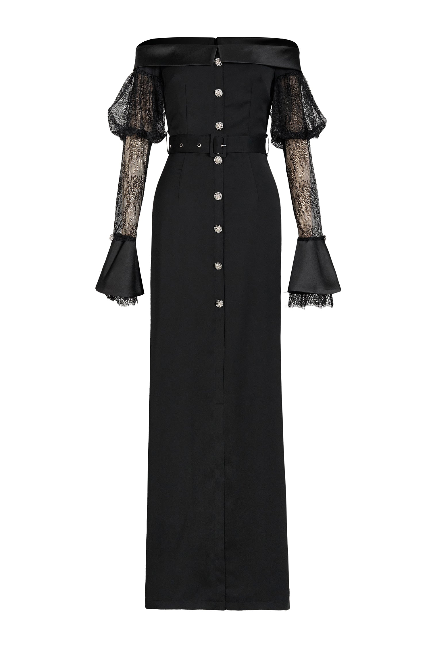 Lace See-Through Off-Shoulder Maxi Dress