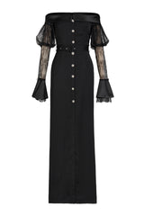 Lace See-Through Off-Shoulder Maxi Dress