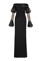 Lace See-Through Off-Shoulder Maxi Dress