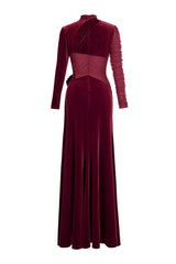 Velvet 3D Flower Ruched Maxi Dress
