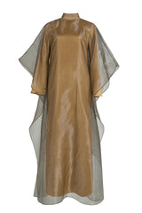 Organza Stand Colllar Maxi Dress With Cape