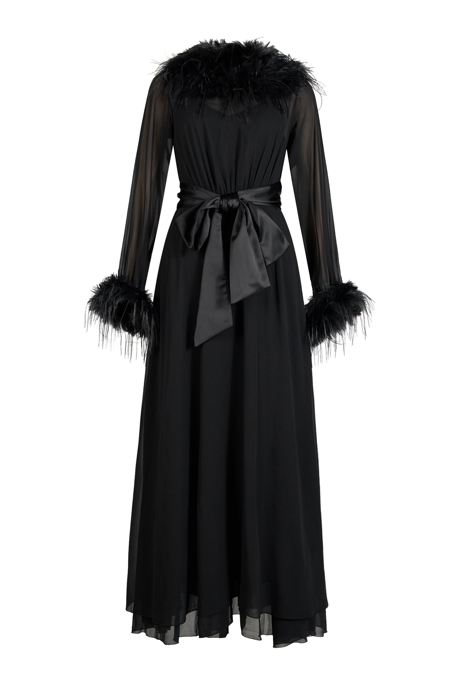 Chiffon Splicing Feather See-Through Maxi Dress