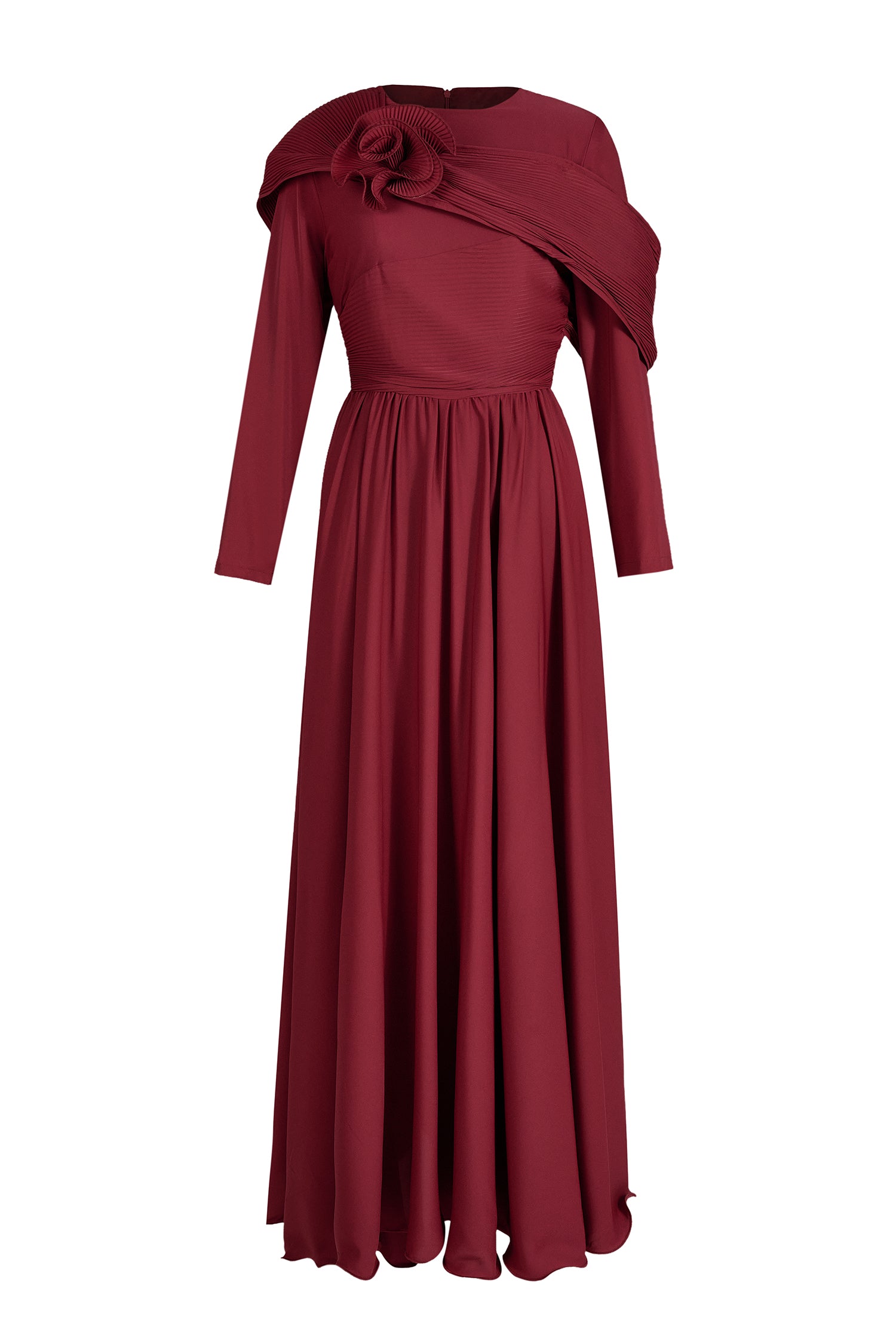 Solid Ruched 3D Flower Maxi Dress