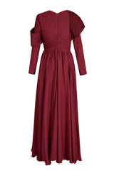 Solid Ruched 3D Flower Maxi Dress