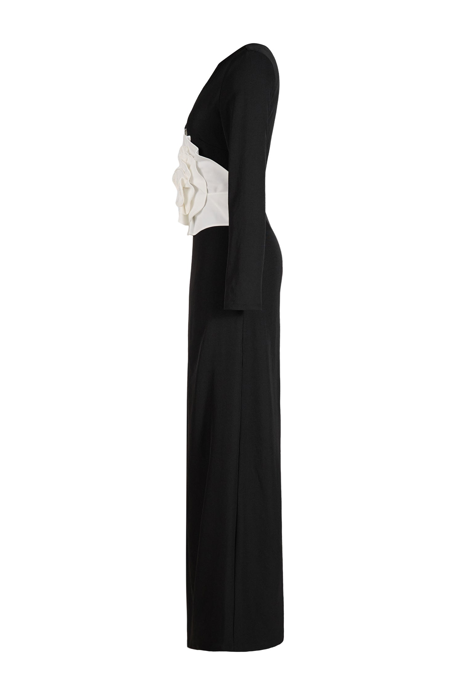 3D Flower Solid Long Sleeve Maxi Dress