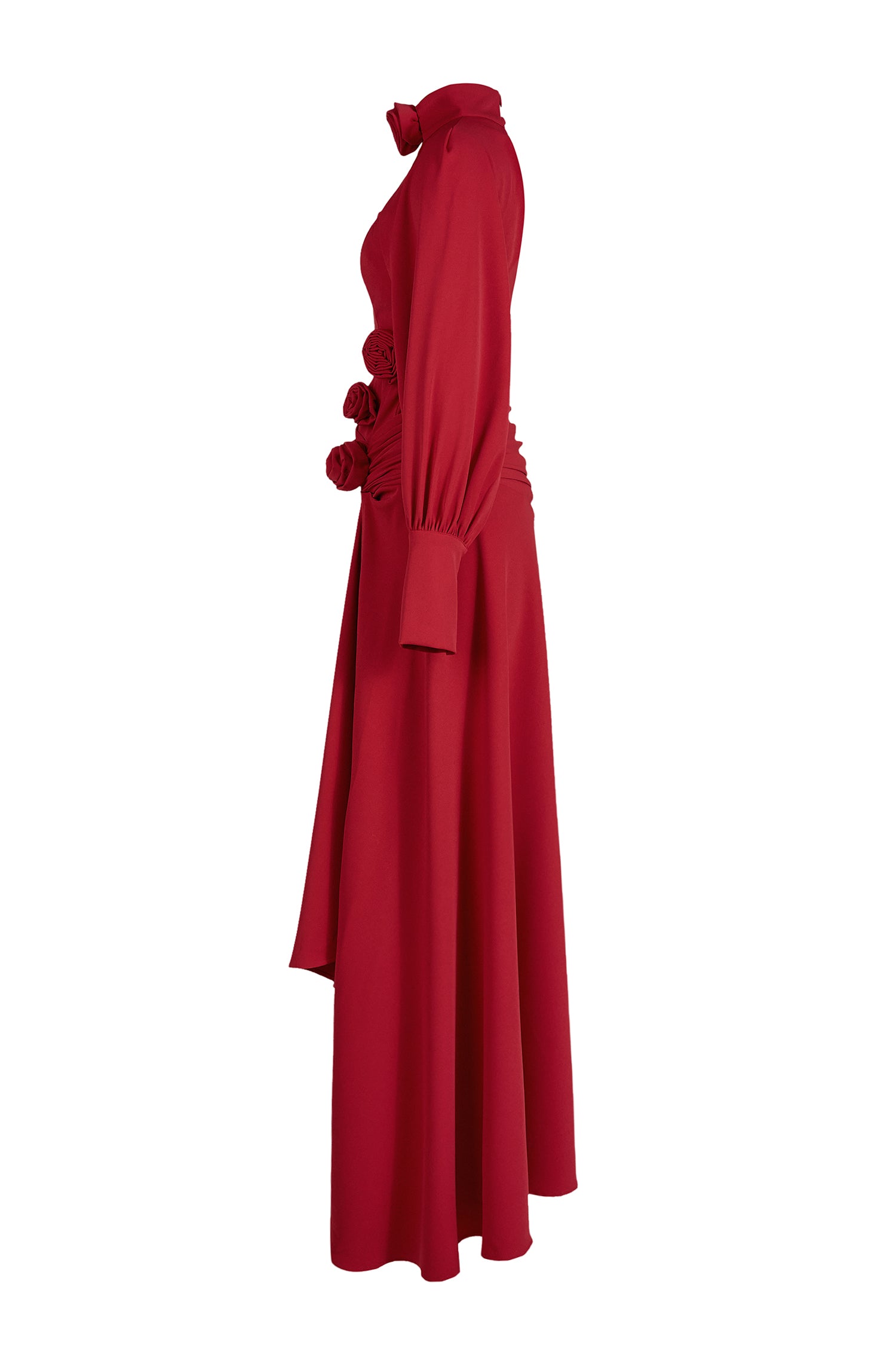3D Flower Ruched Maxi Dress With Cape