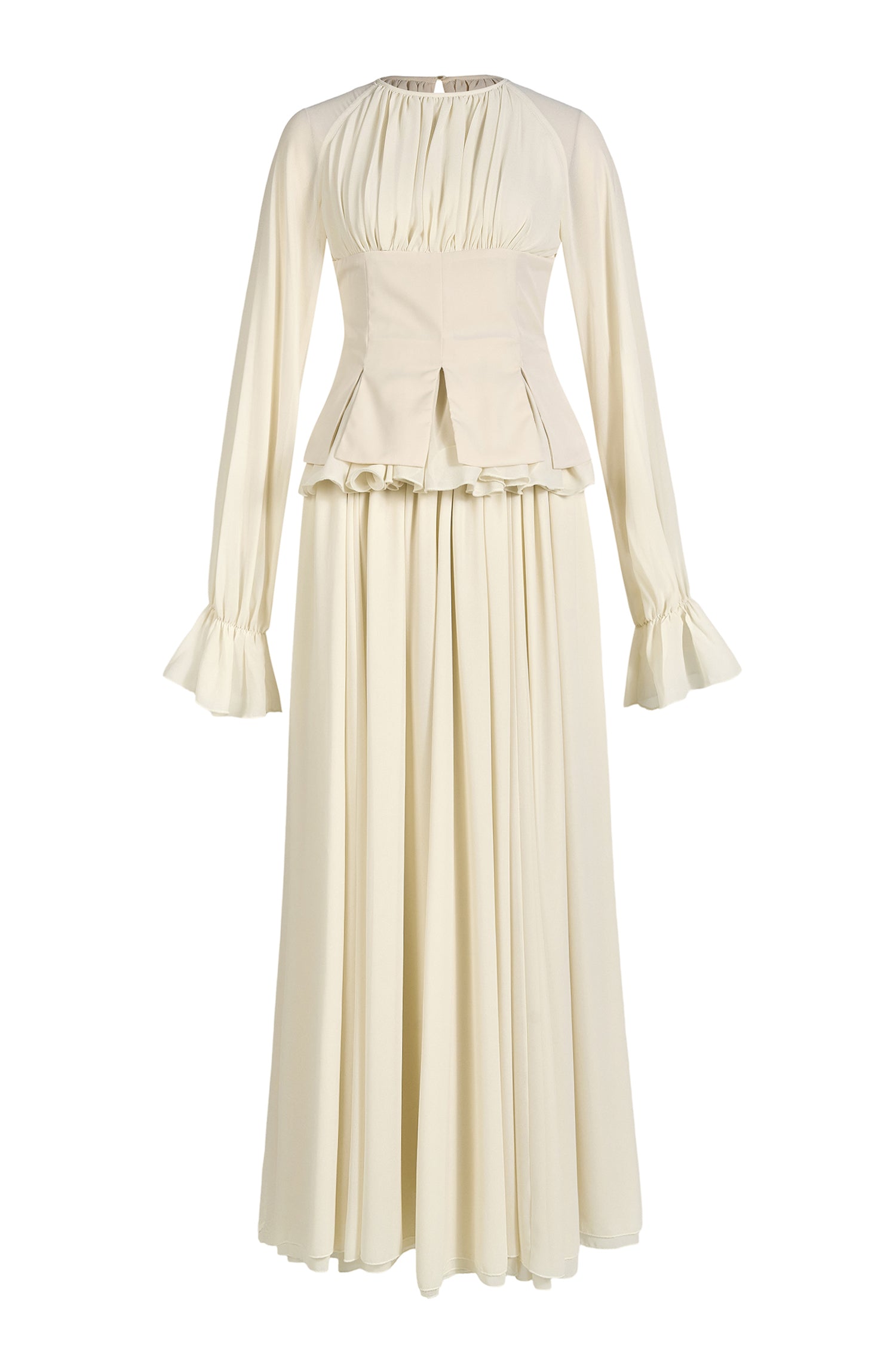 Chiffon Ruched Ruffle Top & Maxi Skirt Set