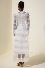 Beaded Frill Round Neck Maxi Dress