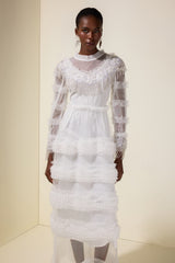 Beaded Frill Round Neck Maxi Dress