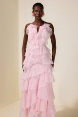 Ruffle Solid Slip Maxi Dress