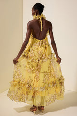 Floral Halter Neck Ruffle Top & Mid Waist Maxi Skirt Set