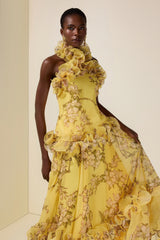 Floral Halter Neck Ruffle Top & Mid Waist Maxi Skirt Set