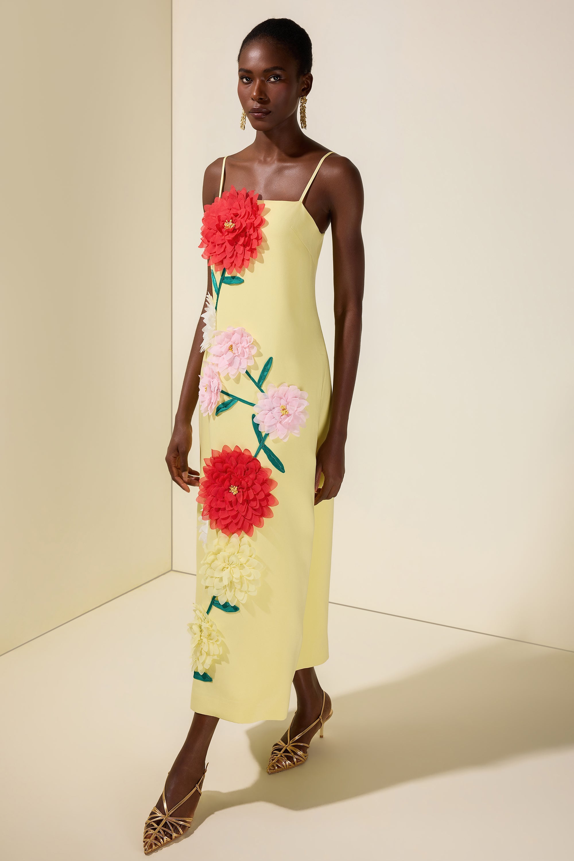 3D Flower Sleeveless Backless Midi Dress