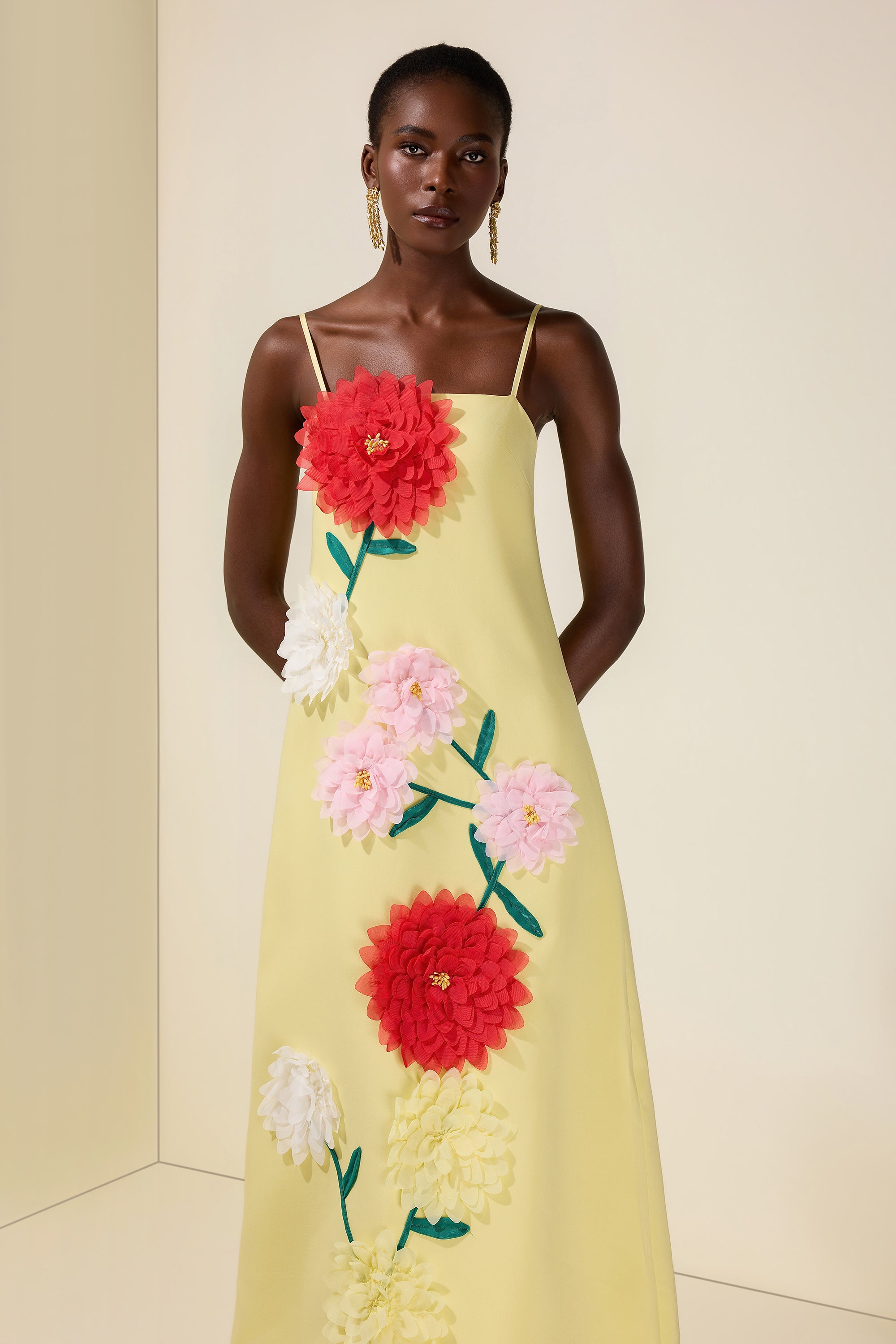 3D Flower Sleeveless Backless Midi Dress