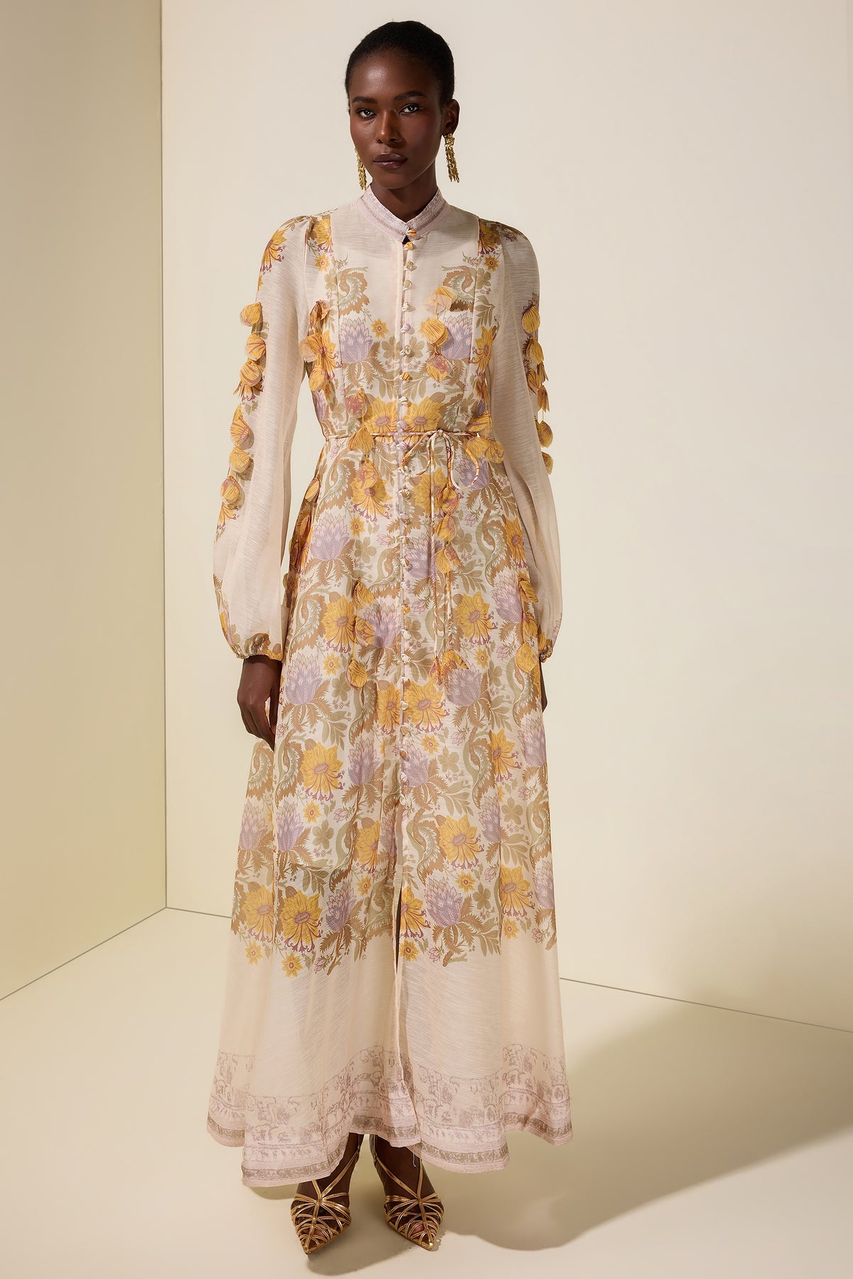 Floral Beaded Single Breasted Maxi Dress
