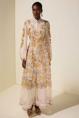 Floral Beaded Single Breasted Maxi Dress