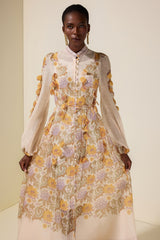 Floral Beaded Single Breasted Maxi Dress