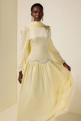 Satin Splicing Chiffon Rhinestone Maxi Dress