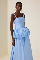 Solid Beaded Slip Puff Maxi Dress