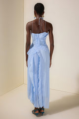 Pleated Frill Halter Neck Midi Dress