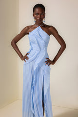 Pleated Frill Halter Neck Midi Dress