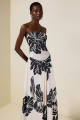 Floral Contrast Color Smocking Midi Dress