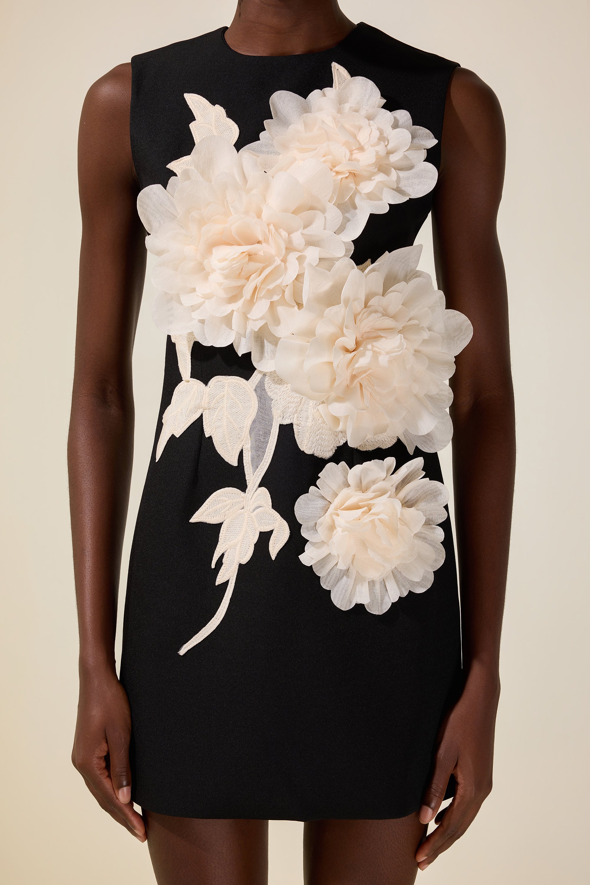 Contrast Color 3D Flower Round Neck Mini Dress