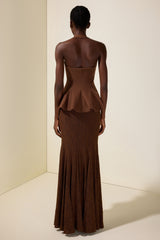 Solid Halter Neck Top & Lace Maxi Skirt Set