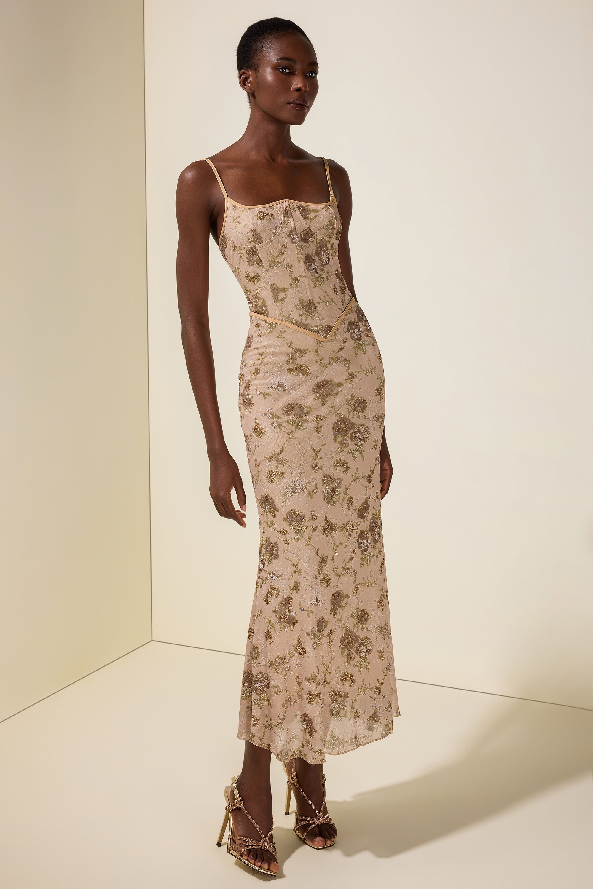 Mesh Floral Tie-Up Midi Dress