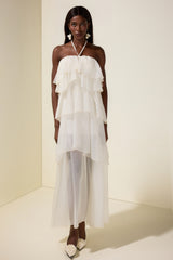 Chiffon Ruffle Halter Neck Midi Dress
