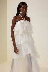 Chiffon Ruffle Halter Neck Midi Dress
