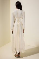 Nail Bead Embroidery Gathering Midi Dress