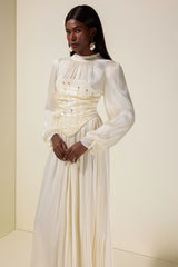 Nail Bead Embroidery Gathering Midi Dress