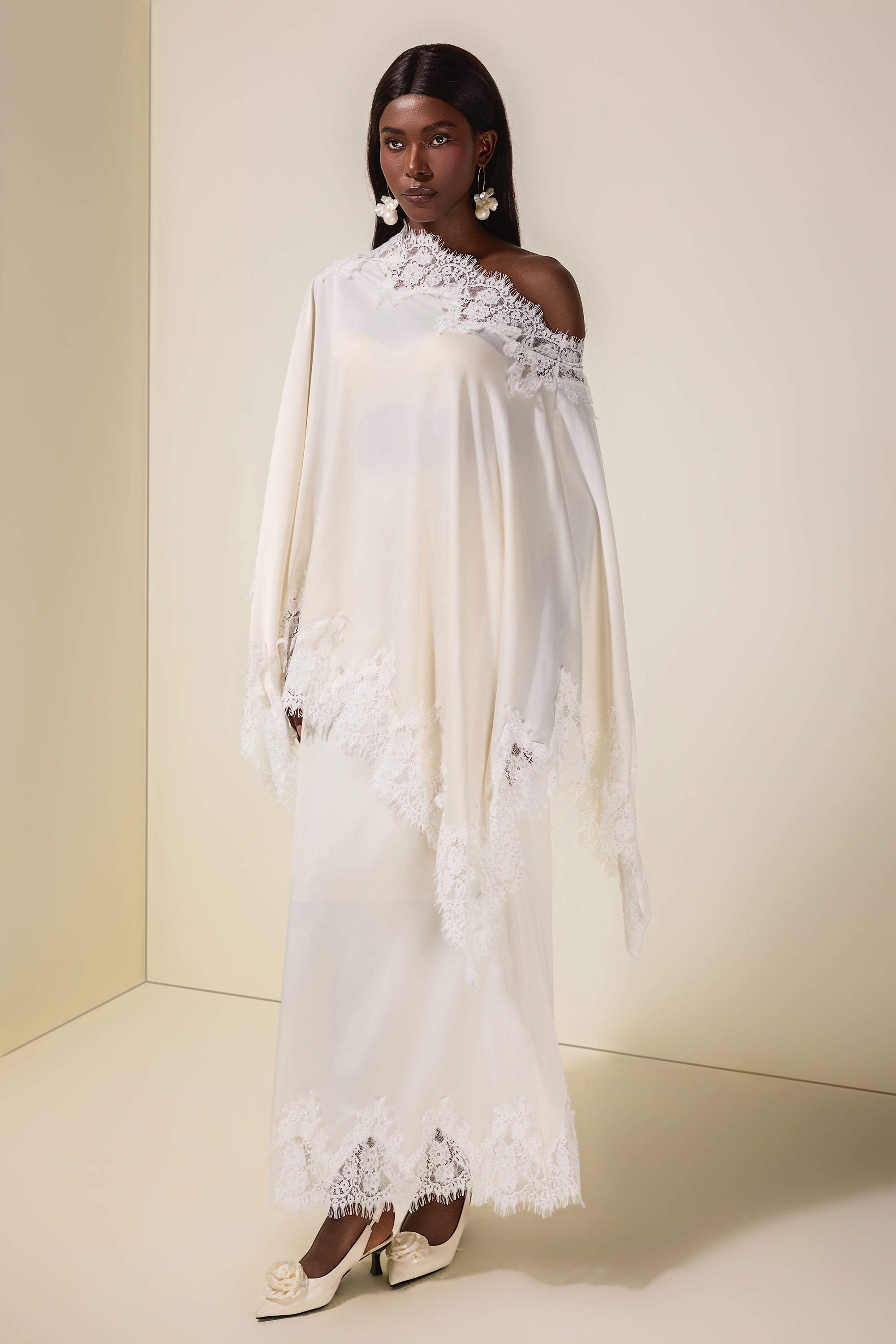 Satin Lace One Shoulder Top & Maxi Skirt Set