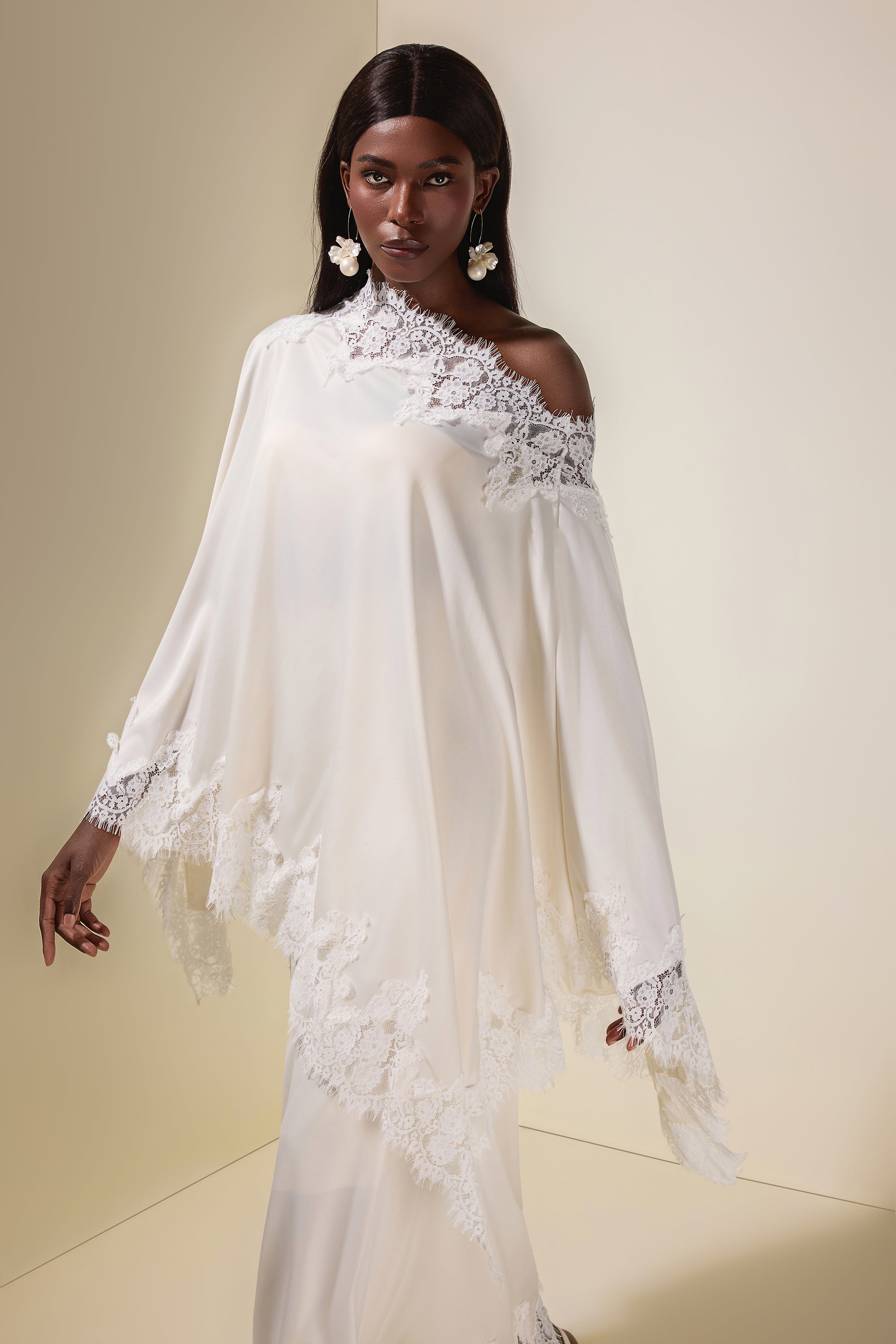 Satin Lace One Shoulder Top & Maxi Skirt Set