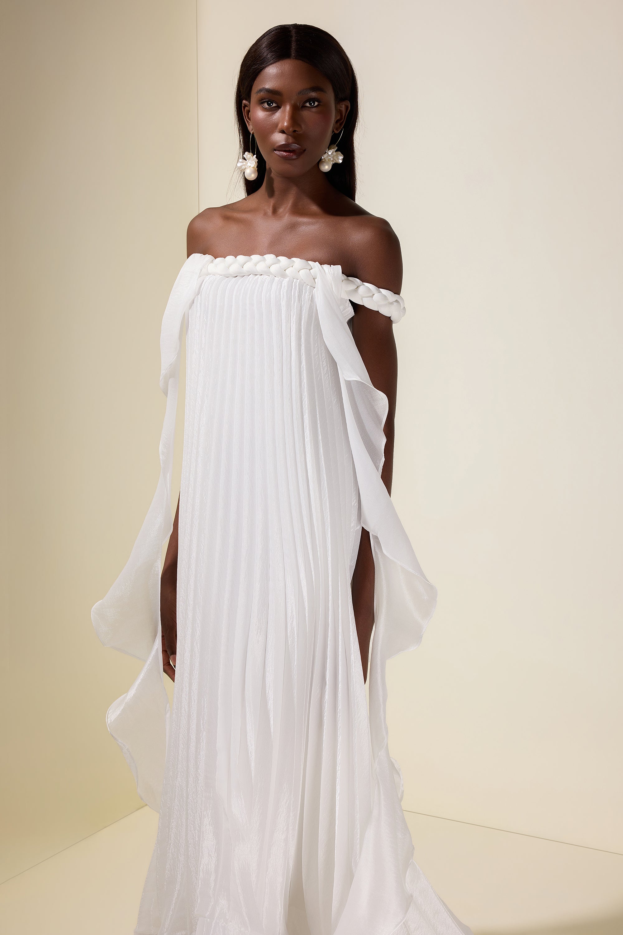 Solid Decorative Rope Ruffle Maxi Dress