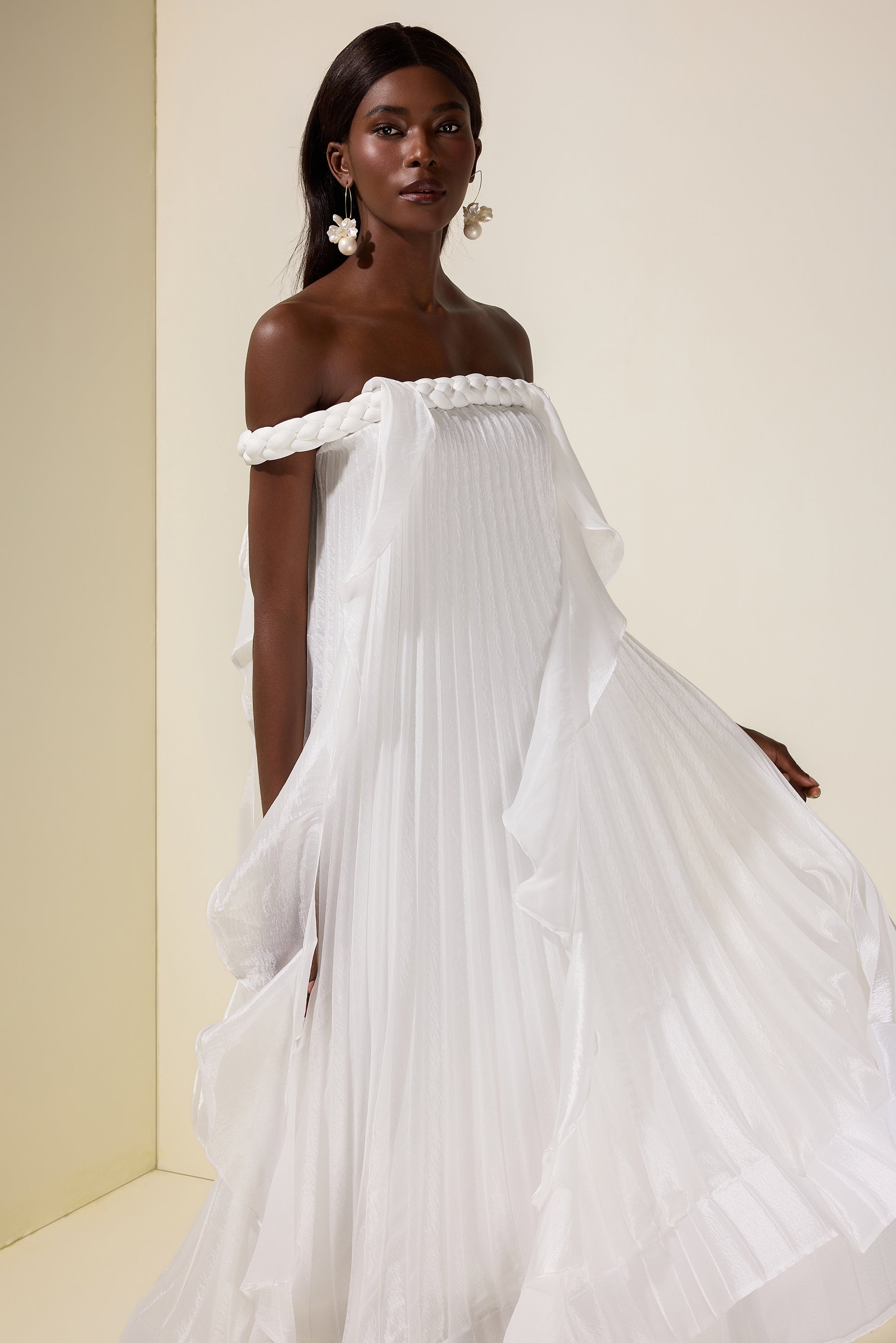 Solid Decorative Rope Ruffle Maxi Dress