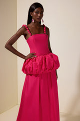 Solid Beaded Slip Puff Maxi Dress