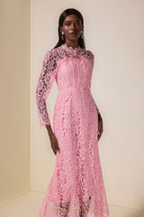 Lace Tie-Up Long Sleeve Midi Dress